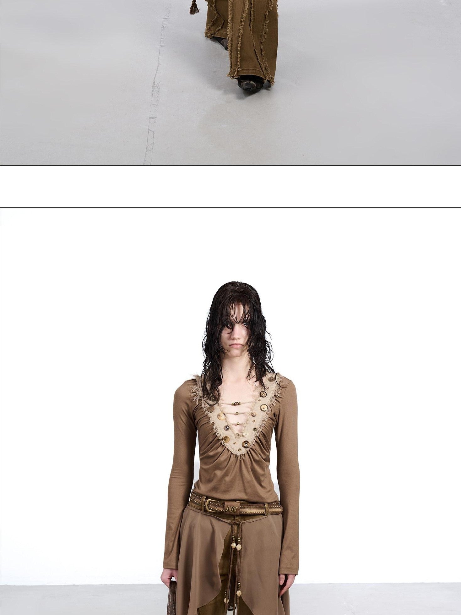 NORTH NODE Brushed Khaki Slim Micro Flare Women&