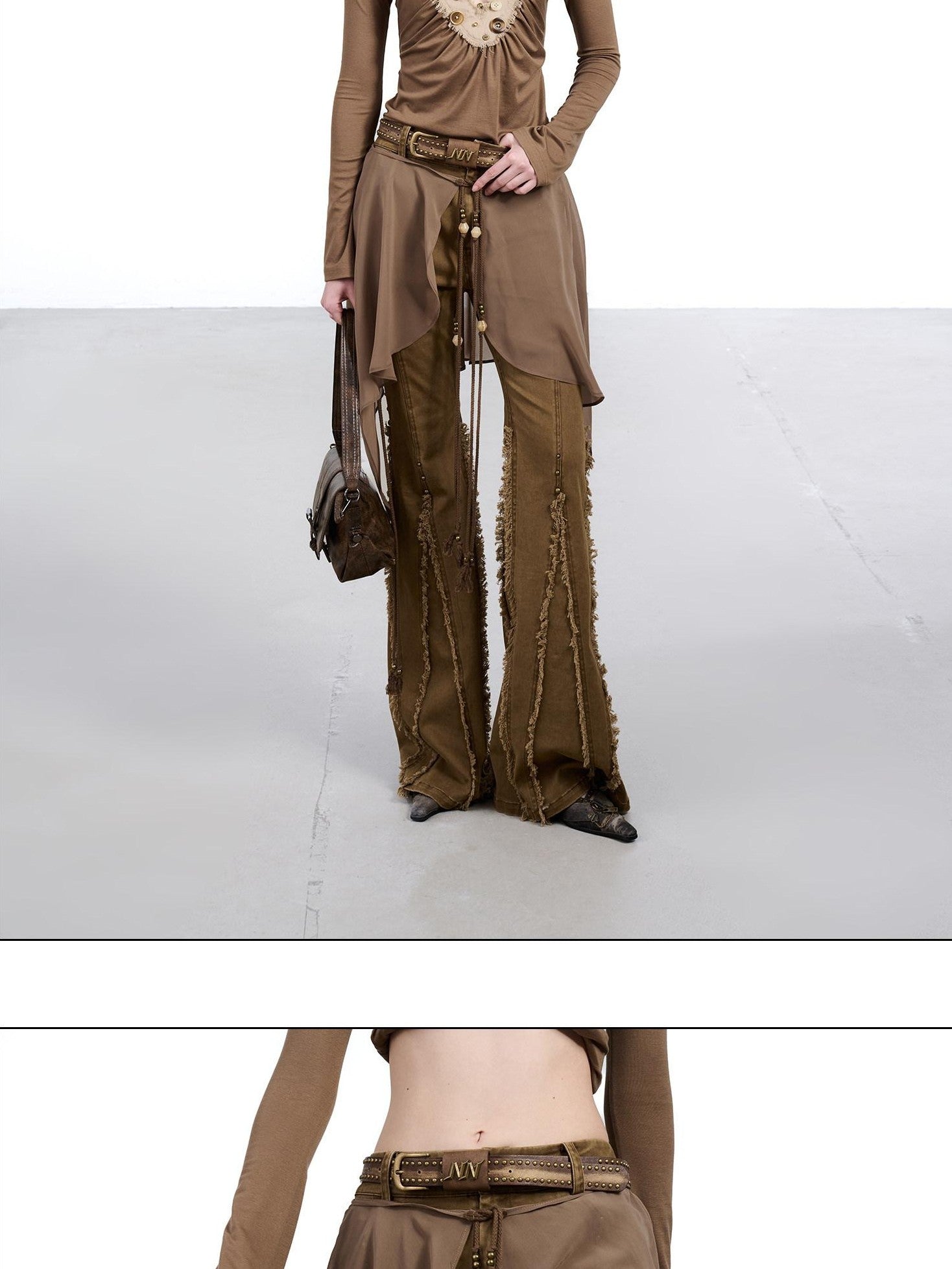 NORTH NODE Brushed Khaki Slim Micro Flare Women&