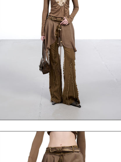 NORTH NODE Brushed Khaki Slim Micro Flare Women&