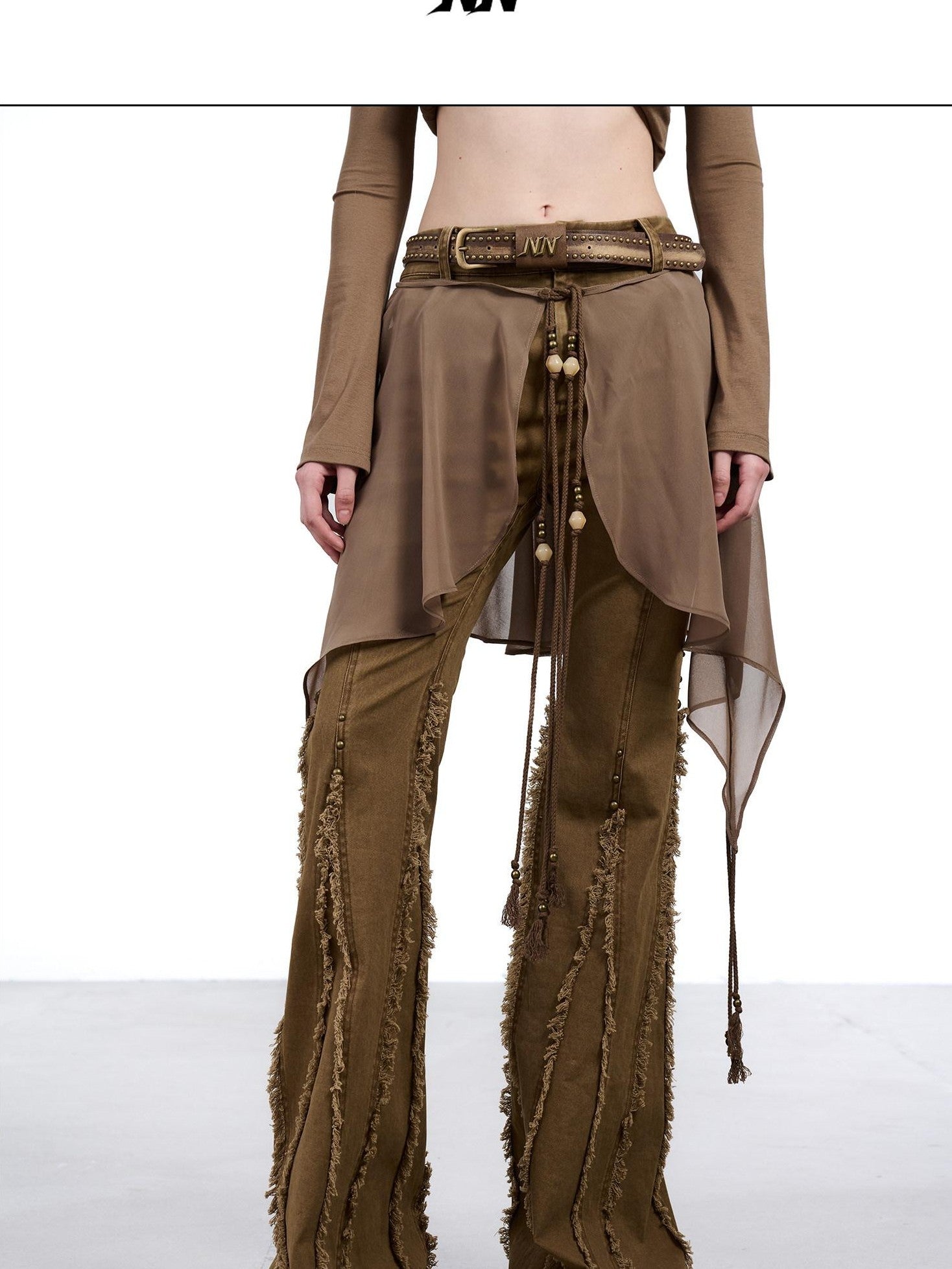 NORTH NODE Brushed Khaki Slim Micro Flare Women&