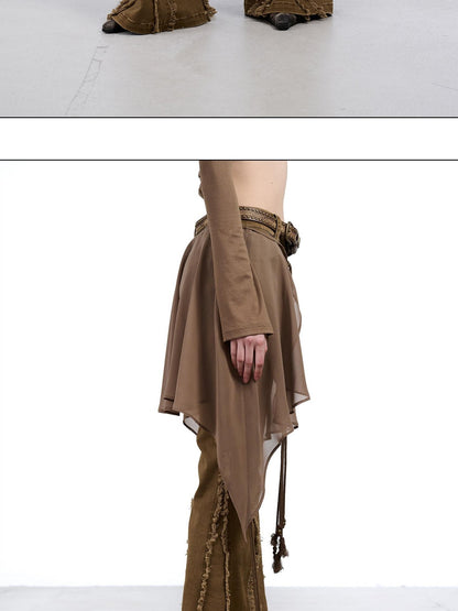 NORTH NODE Brushed Khaki Slim Micro Flare Women&