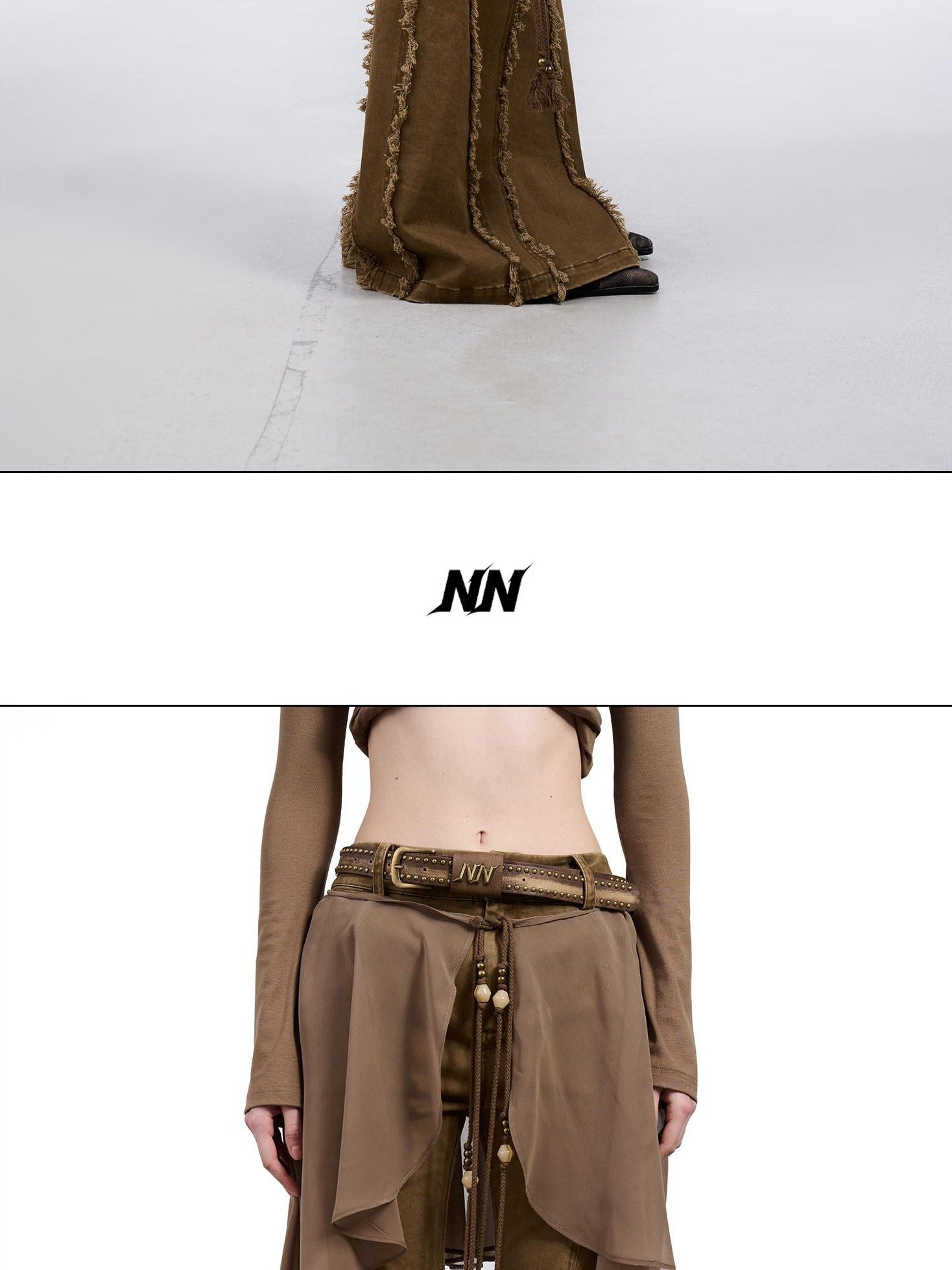 NORTH NODE Brushed Khaki Slim Micro Flare Women&