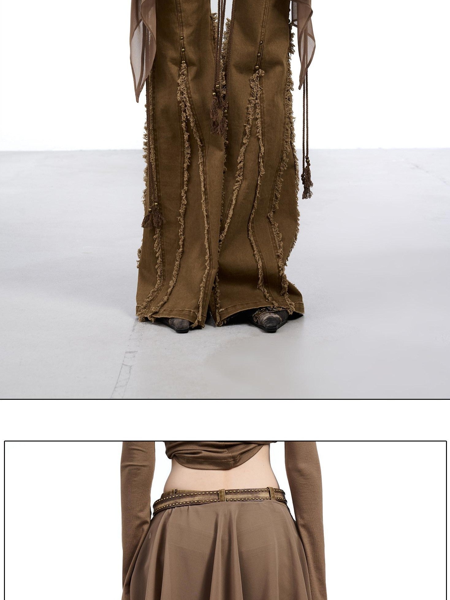 NORTH NODE Brushed Khaki Slim Micro Flare Women&