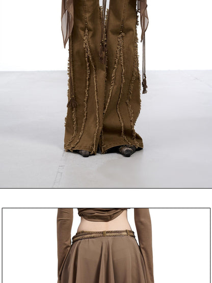 NORTH NODE Brushed Khaki Slim Micro Flare Women&