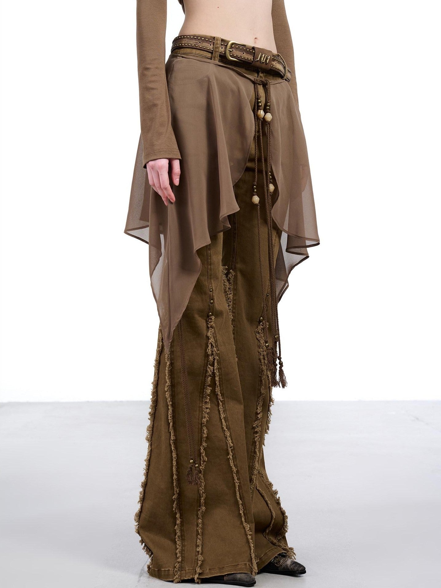 NORTH NODE Brushed Khaki Slim Micro Flare Women&