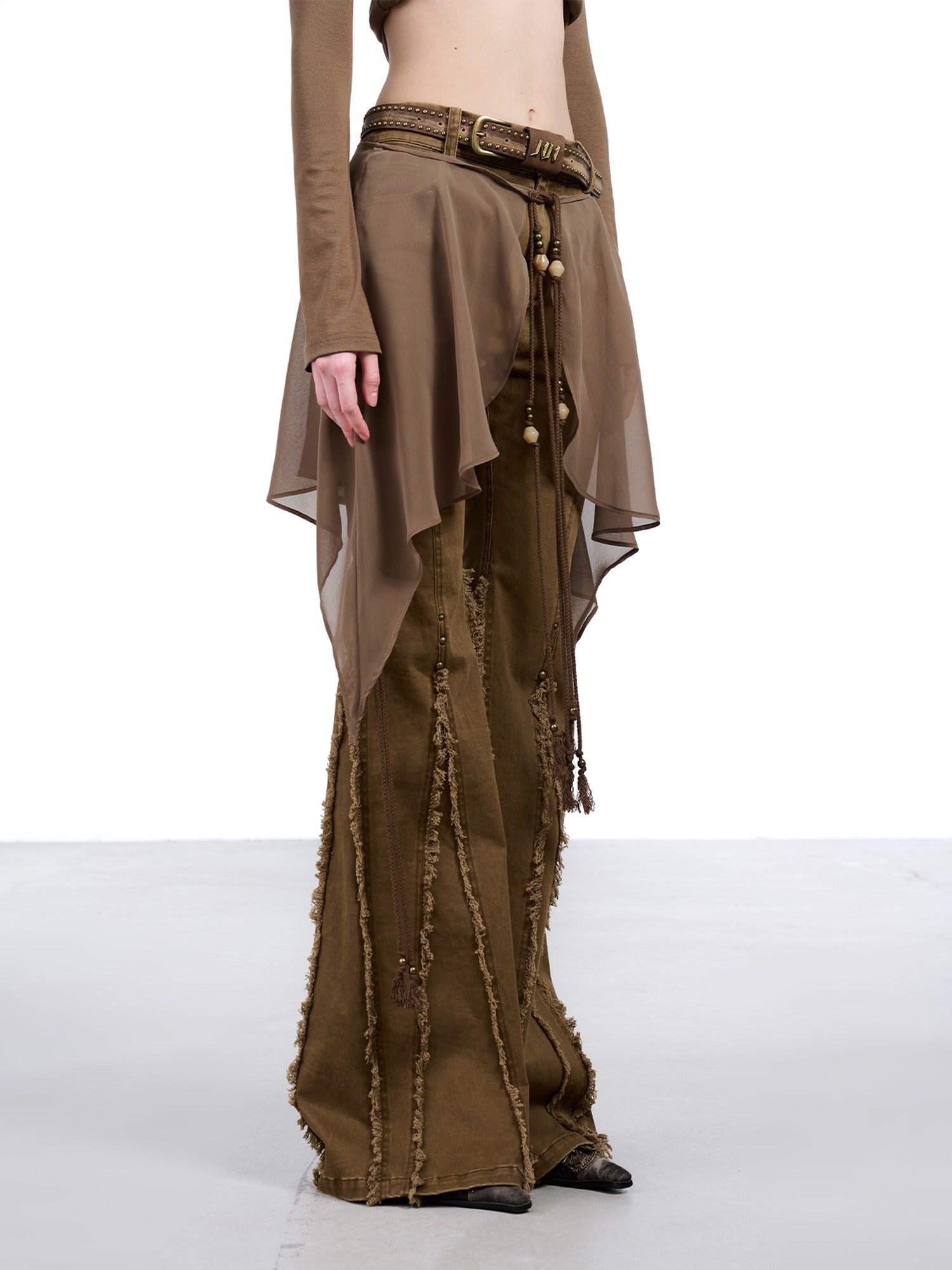 NORTH NODE Brushed Khaki Slim Micro Flare Women&