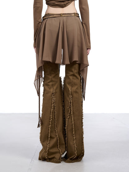 NORTH NODE Brushed Khaki Slim Micro Flare Women&