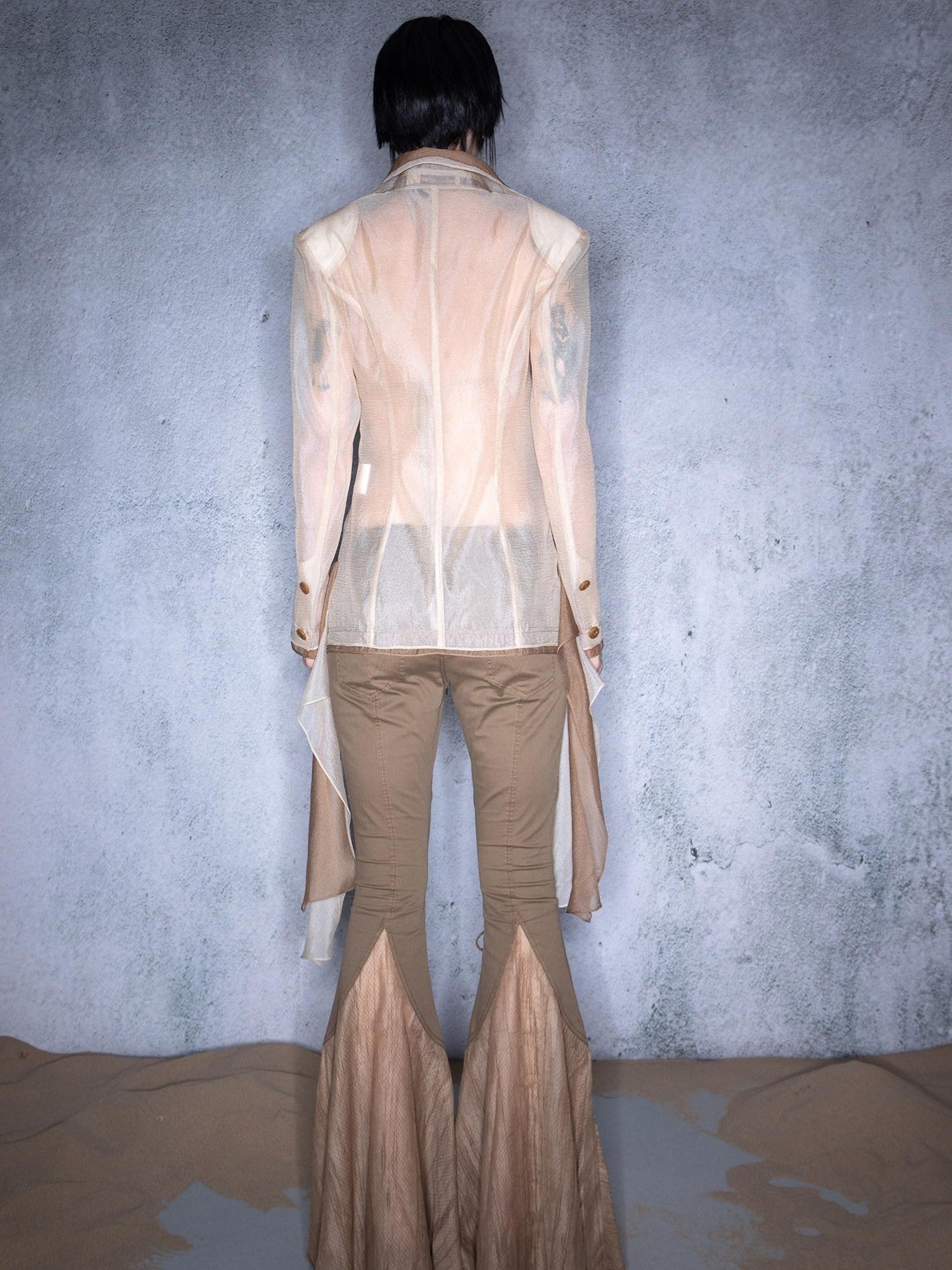 NORTH NODE Bubble Gauze Pleated Spliced Notched Lapel Women&