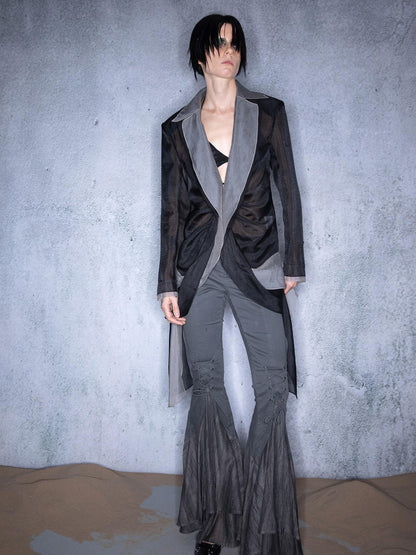 NORTH NODE Bubble Gauze Pleated Spliced Notched Lapel Women&