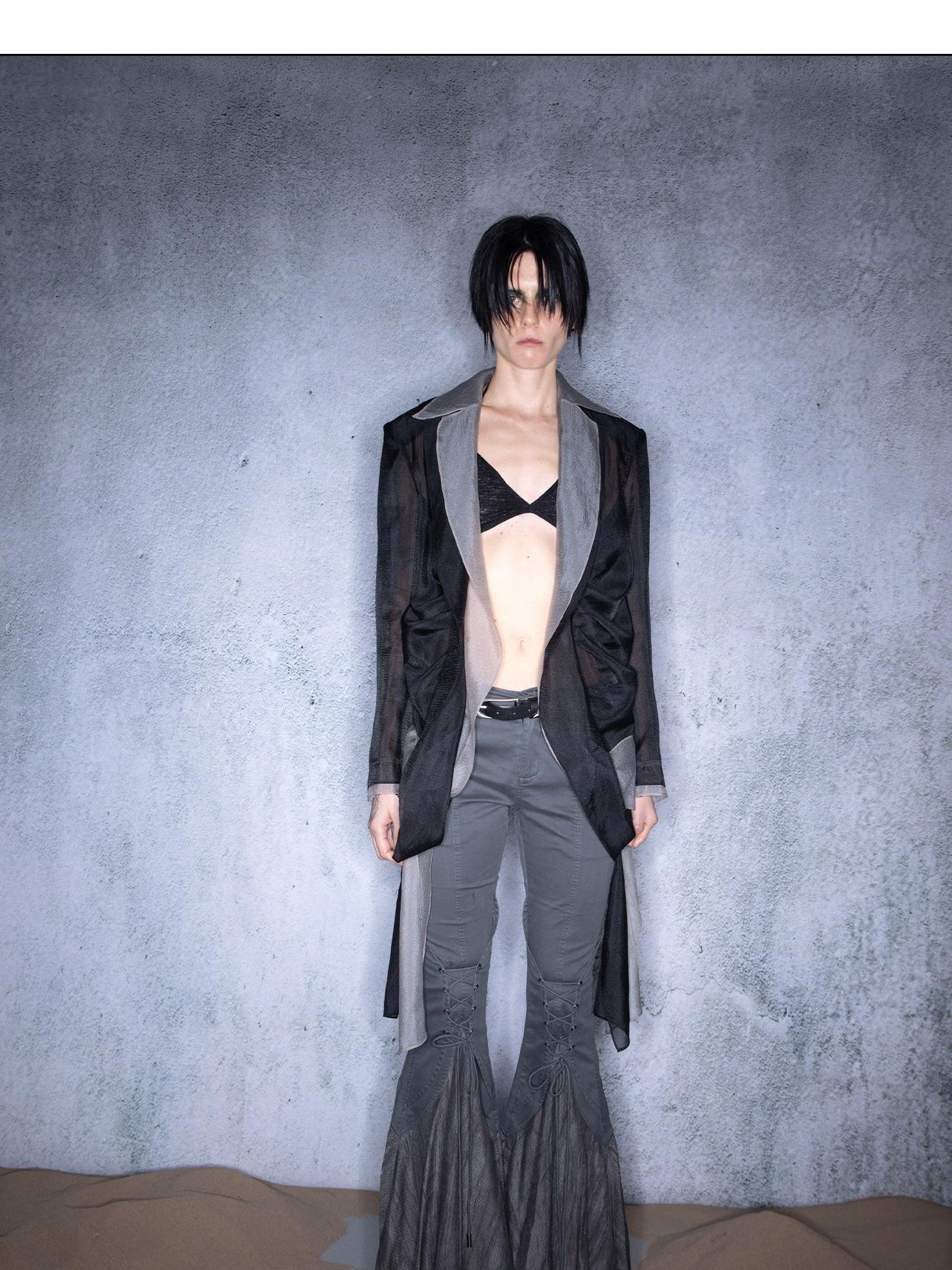 NORTH NODE Bubble Gauze Pleated Spliced Notched Lapel Women&