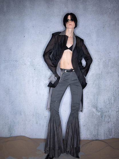 NORTH NODE Bubble Gauze Pleated Spliced Notched Lapel Women&