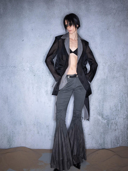 NORTH NODE Bubble Gauze Pleated Spliced Notched Lapel Women&