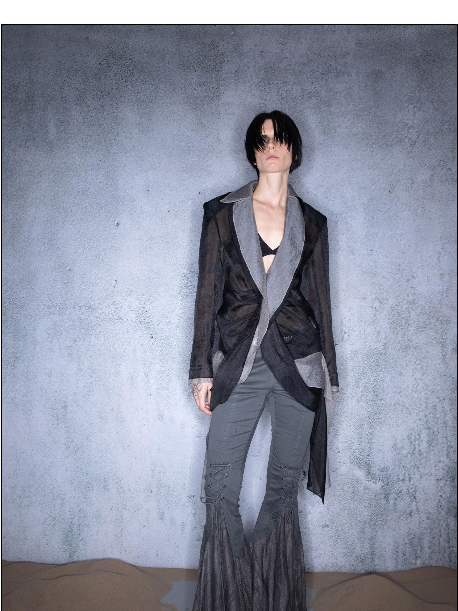 NORTH NODE Bubble Gauze Pleated Spliced Notched Lapel Women&