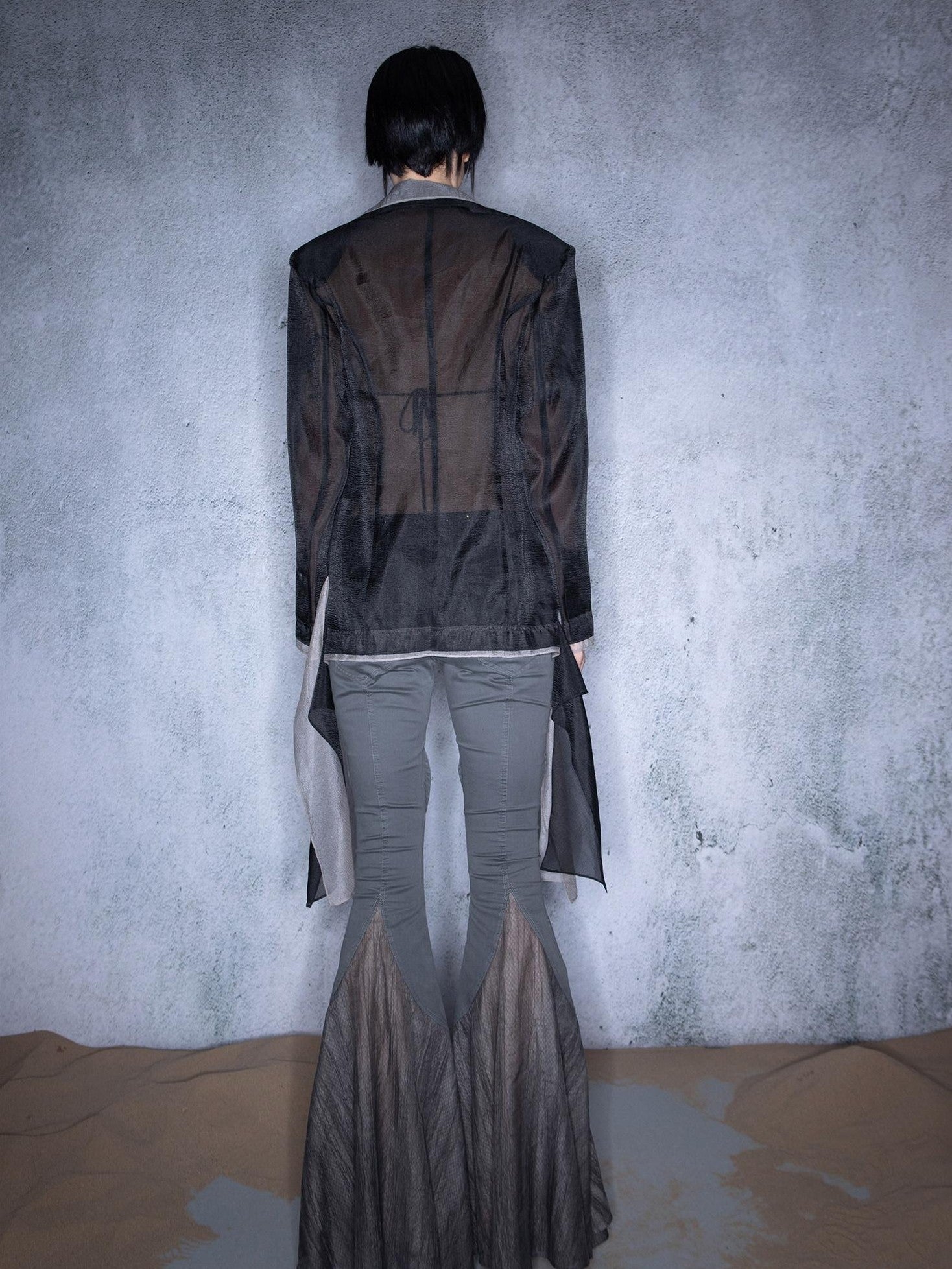 NORTH NODE Bubble Gauze Pleated Spliced Notched Lapel Women&