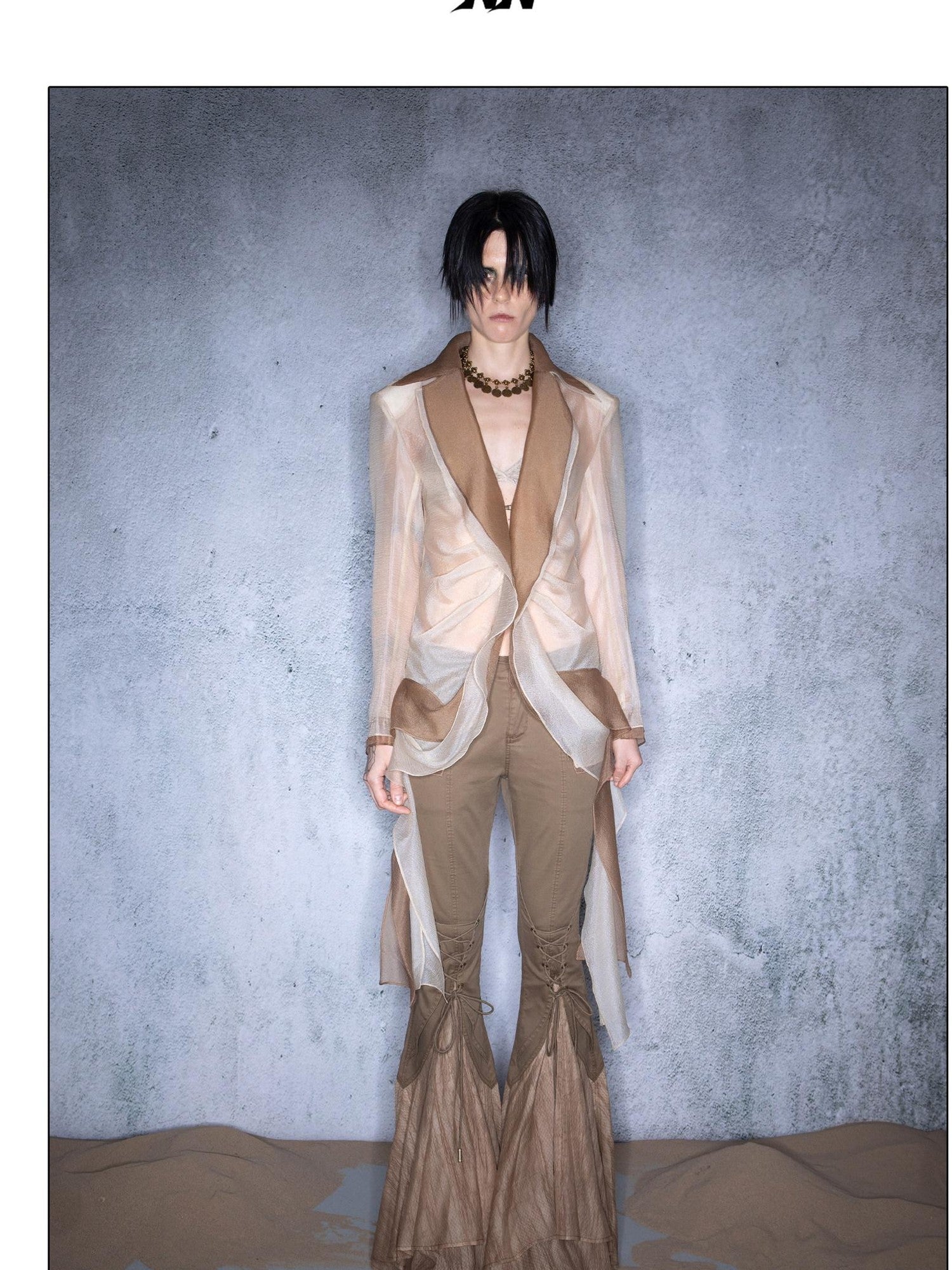 NORTH NODE Bubble Gauze Pleated Spliced Notched Lapel Women&