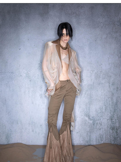 NORTH NODE Bubble Gauze Pleated Spliced Notched Lapel Women&