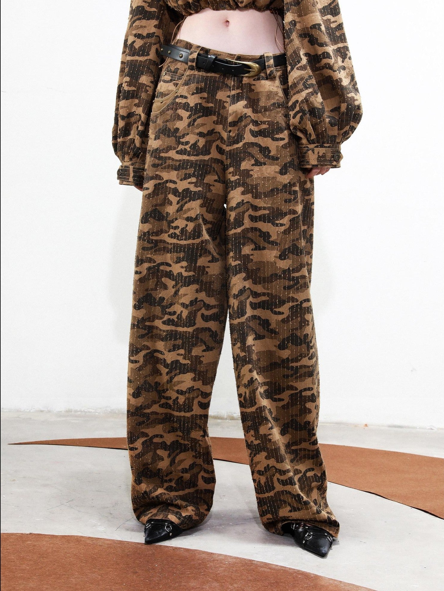 NORTH NODE Camouflage One Shoulder Jacket Pants And Skirt Women&