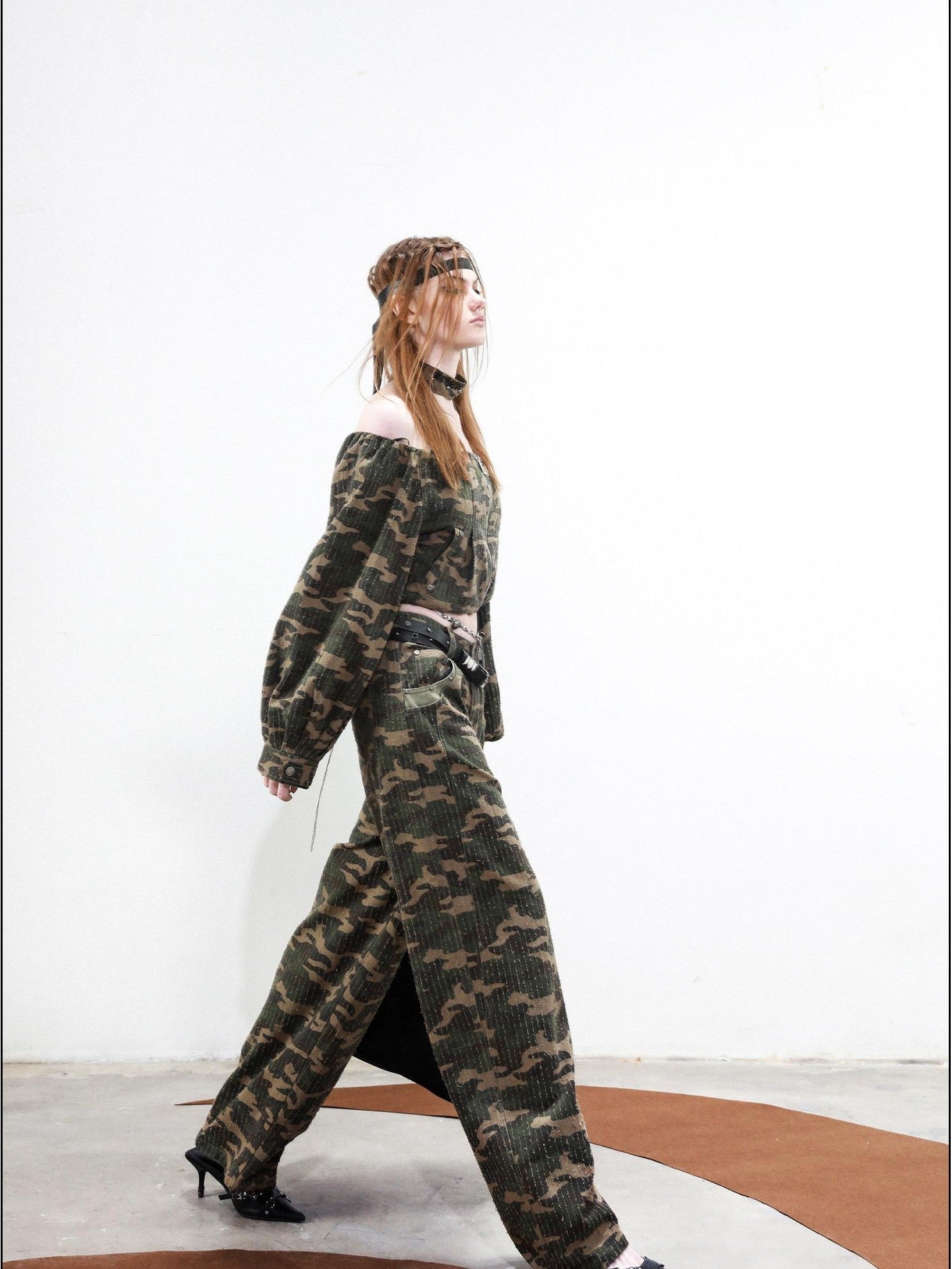 NORTH NODE Camouflage One Shoulder Jacket Pants And Skirt Women&