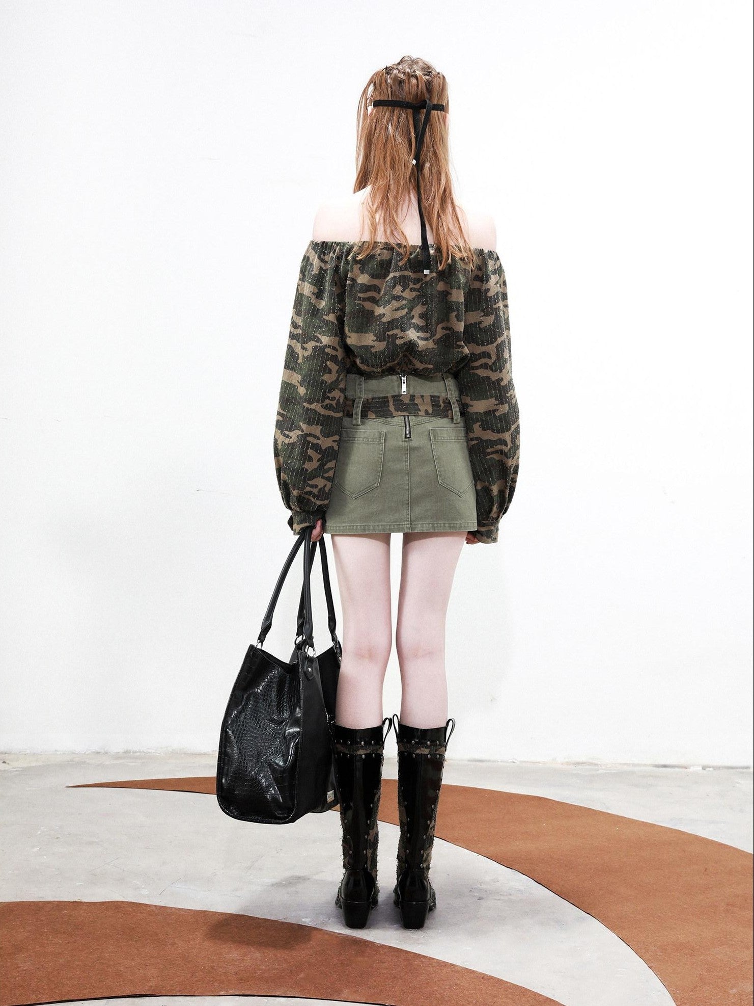 NORTH NODE Camouflage One Shoulder Jacket Pants And Skirt Women&