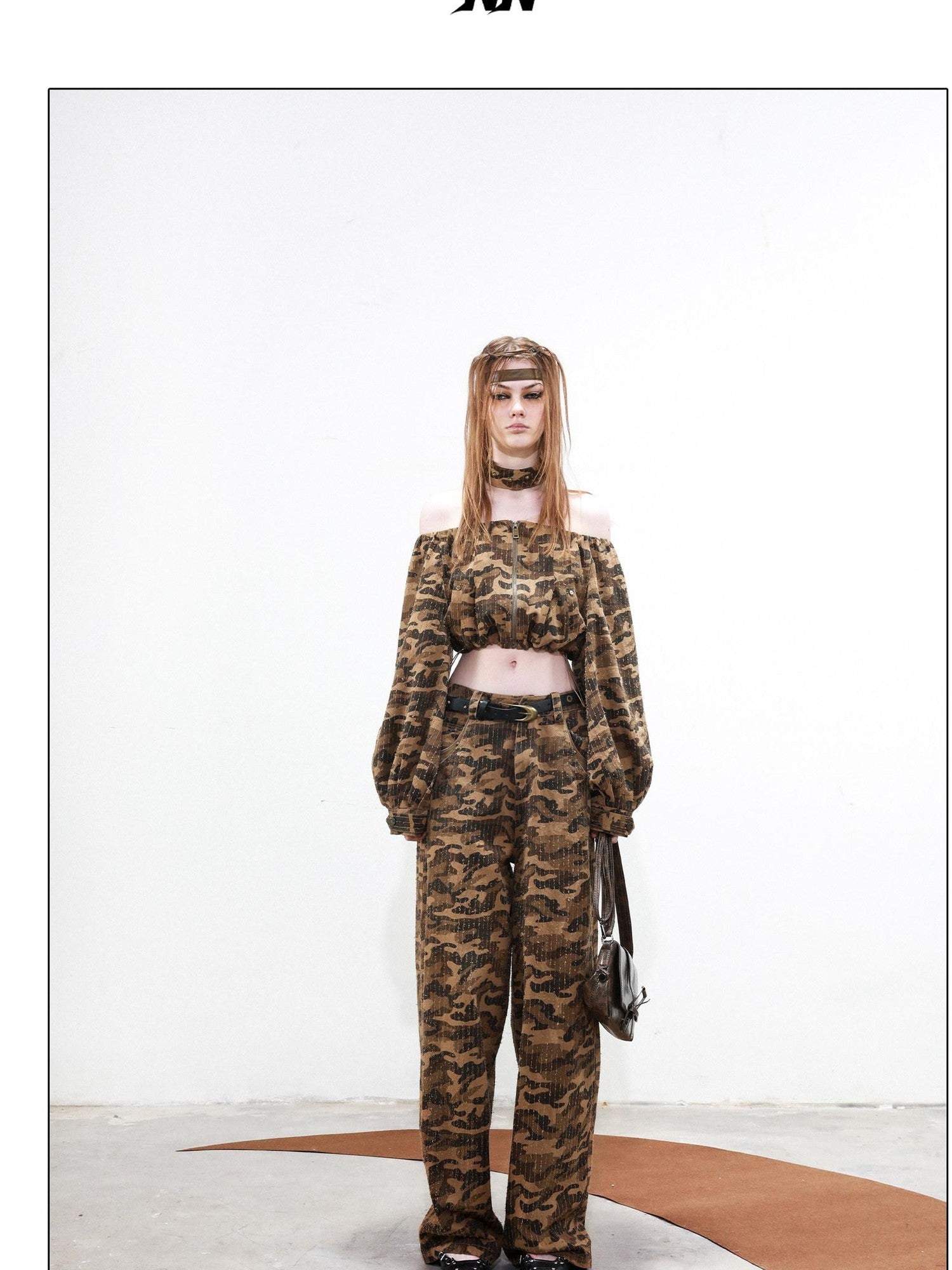 NORTH NODE Camouflage One Shoulder Jacket Pants And Skirt Women&