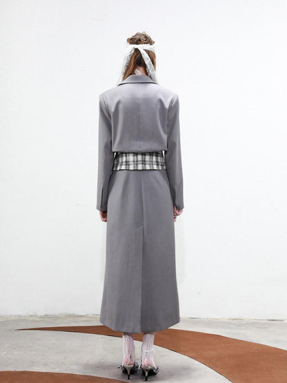 NORTH NODE Checked Detachable Waist Belt Lapel Women&