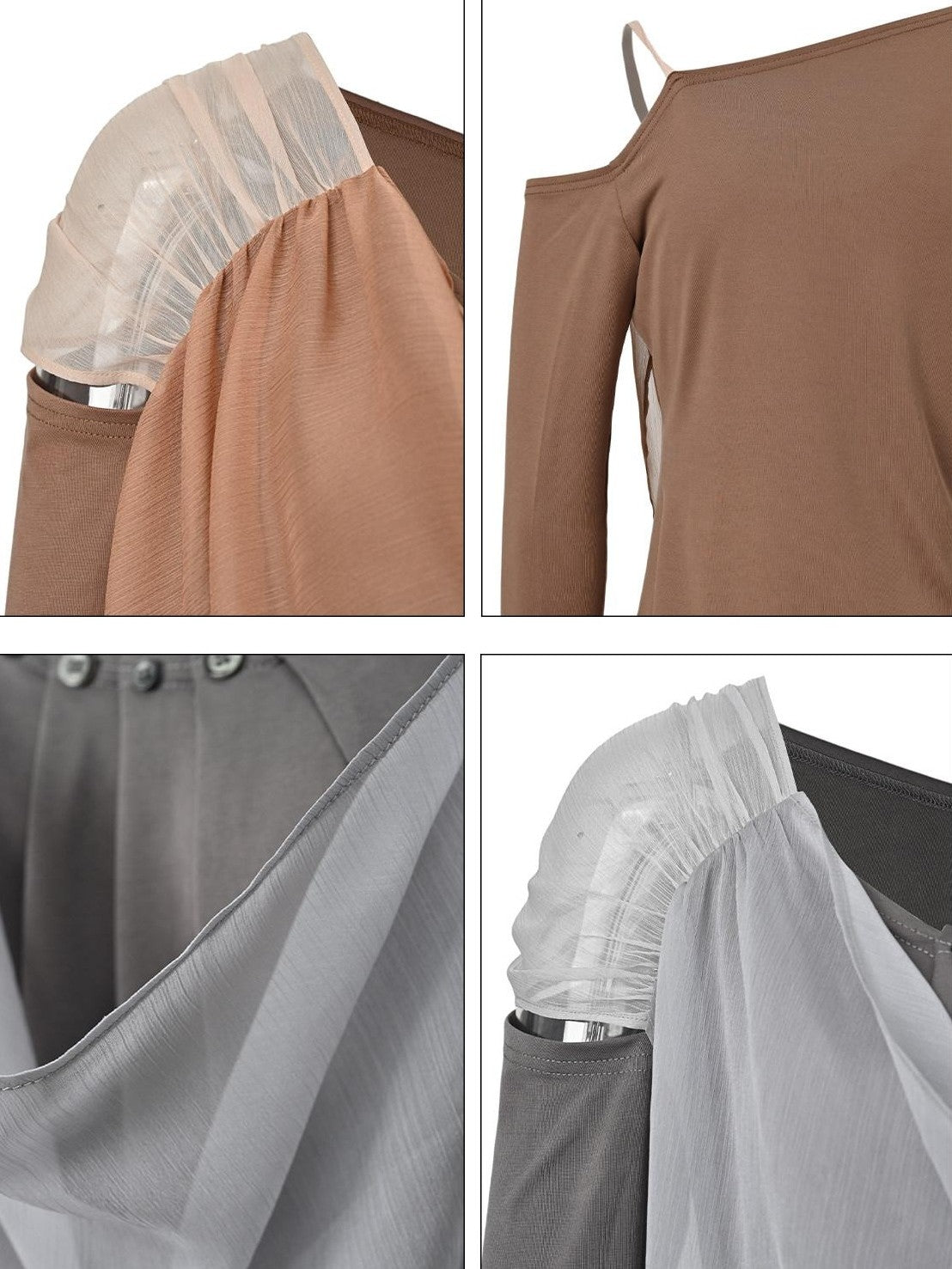 NORTH NODE Chiffon Splice Asymmetric Off Shoulder Women&