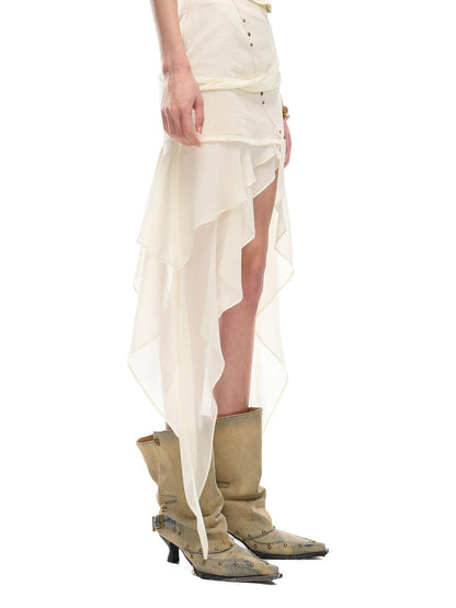 NORTH NODE Chiffon Splice Asymmetric Ruffle A Line Women&