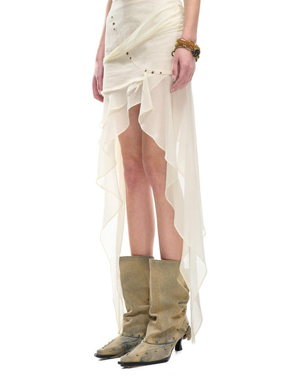 NORTH NODE Chiffon Splice Asymmetric Ruffle A Line Women&