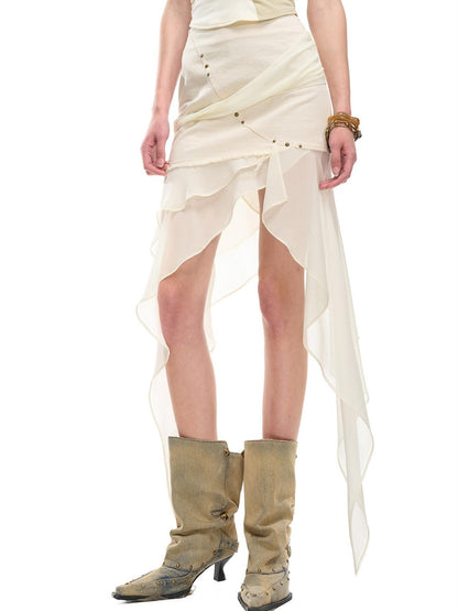 NORTH NODE Chiffon Splice Asymmetric Ruffle A Line Women&