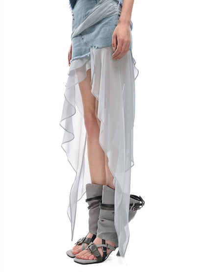 NORTH NODE Chiffon Splice Asymmetric Ruffle A Line Women&