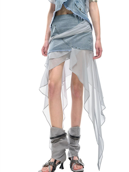 NORTH NODE Chiffon Splice Asymmetric Ruffle A Line Women&