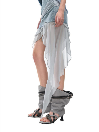 NORTH NODE Chiffon Splice Asymmetric Ruffle A Line Women&