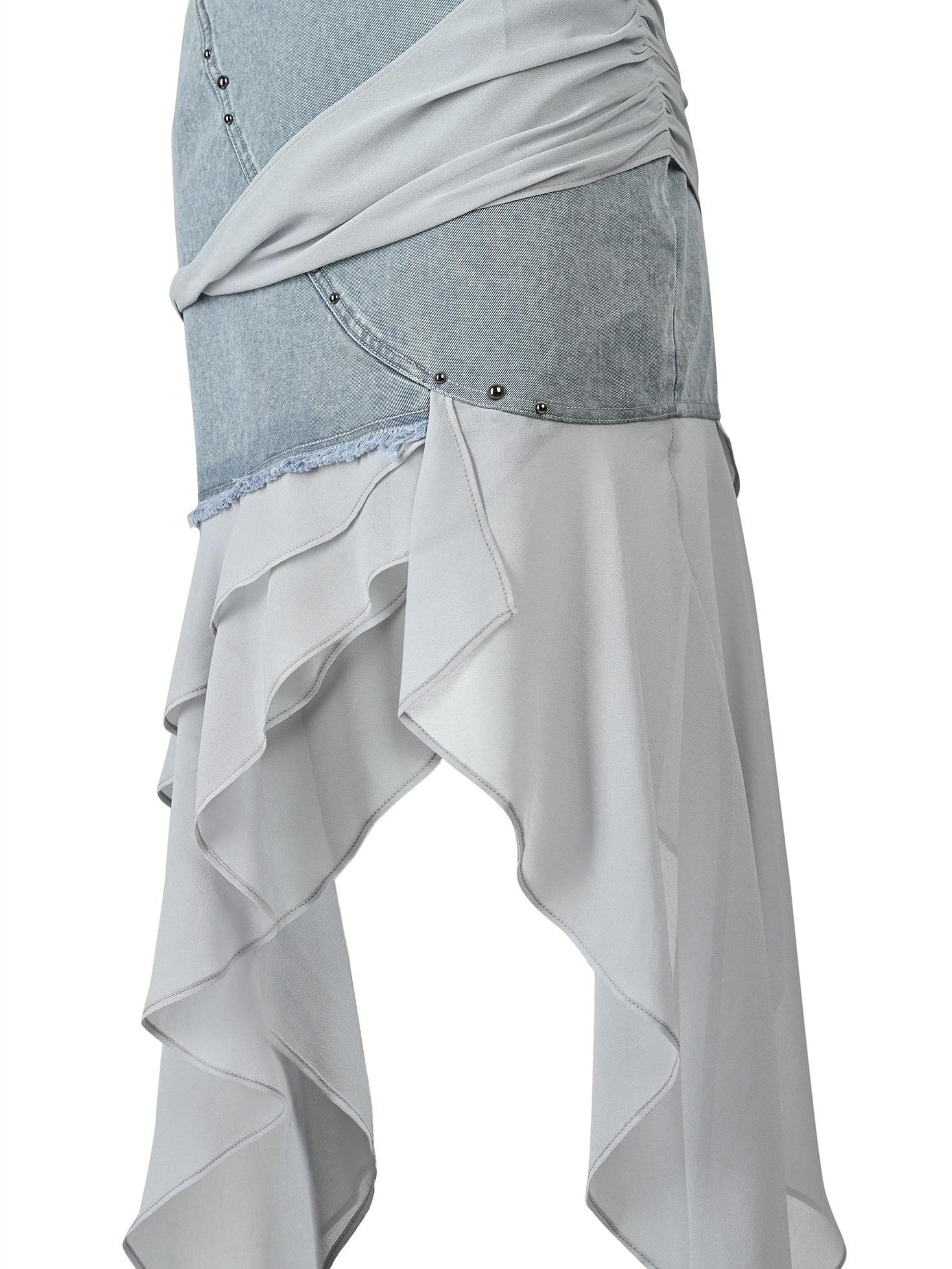 NORTH NODE Chiffon Splice Asymmetric Ruffle A Line Women&