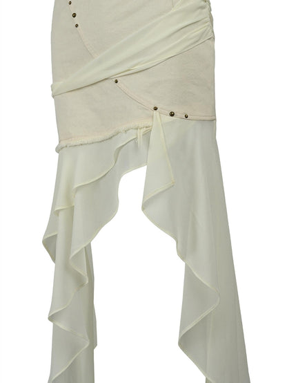 NORTH NODE Chiffon Splice Asymmetric Ruffle A Line Women&