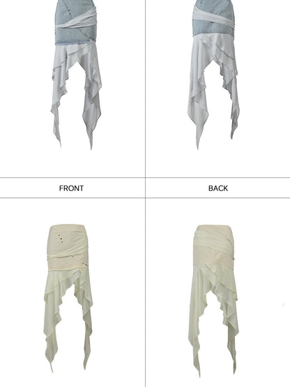 NORTH NODE Chiffon Splice Asymmetric Ruffle A Line Women&