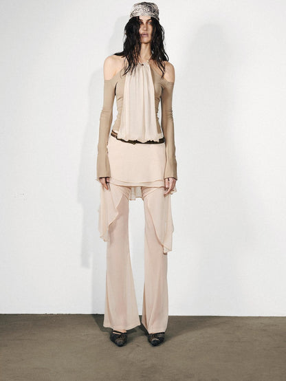 NORTH NODE Chiffon Splice Off Shoulder Halter Women&