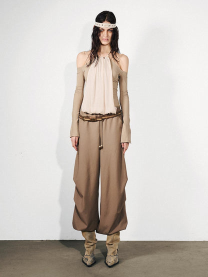 NORTH NODE Chiffon Splice Off Shoulder Halter Women&