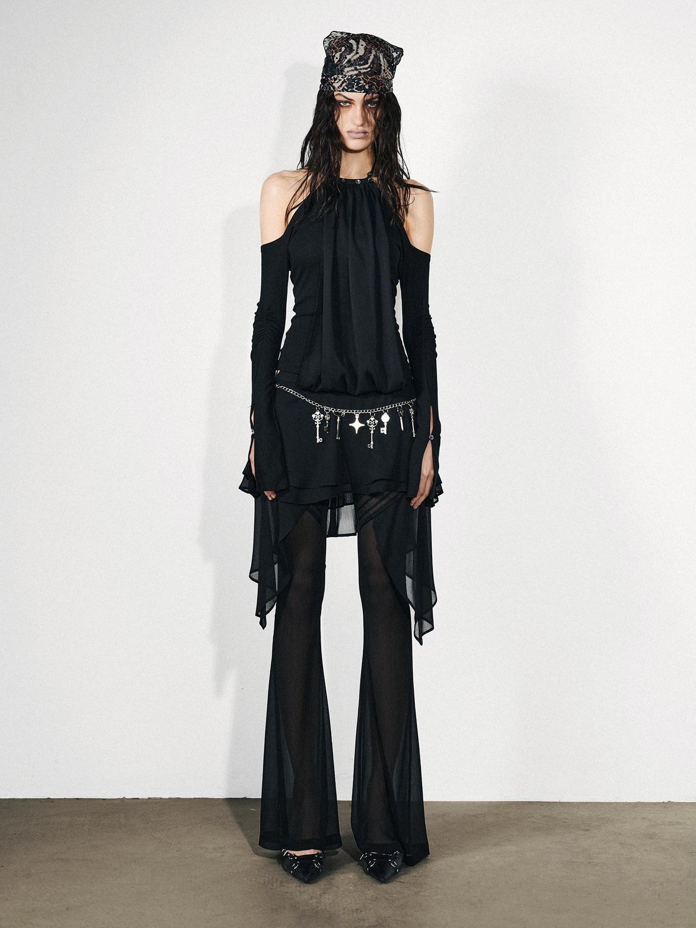 NORTH NODE Chiffon Splice Off Shoulder Halter Women&
