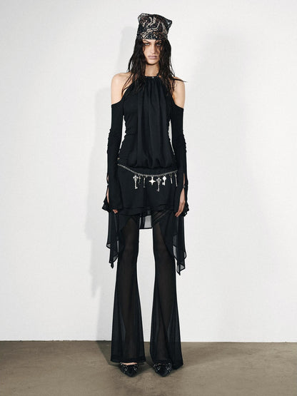 NORTH NODE Chiffon Splice Off Shoulder Halter Women&