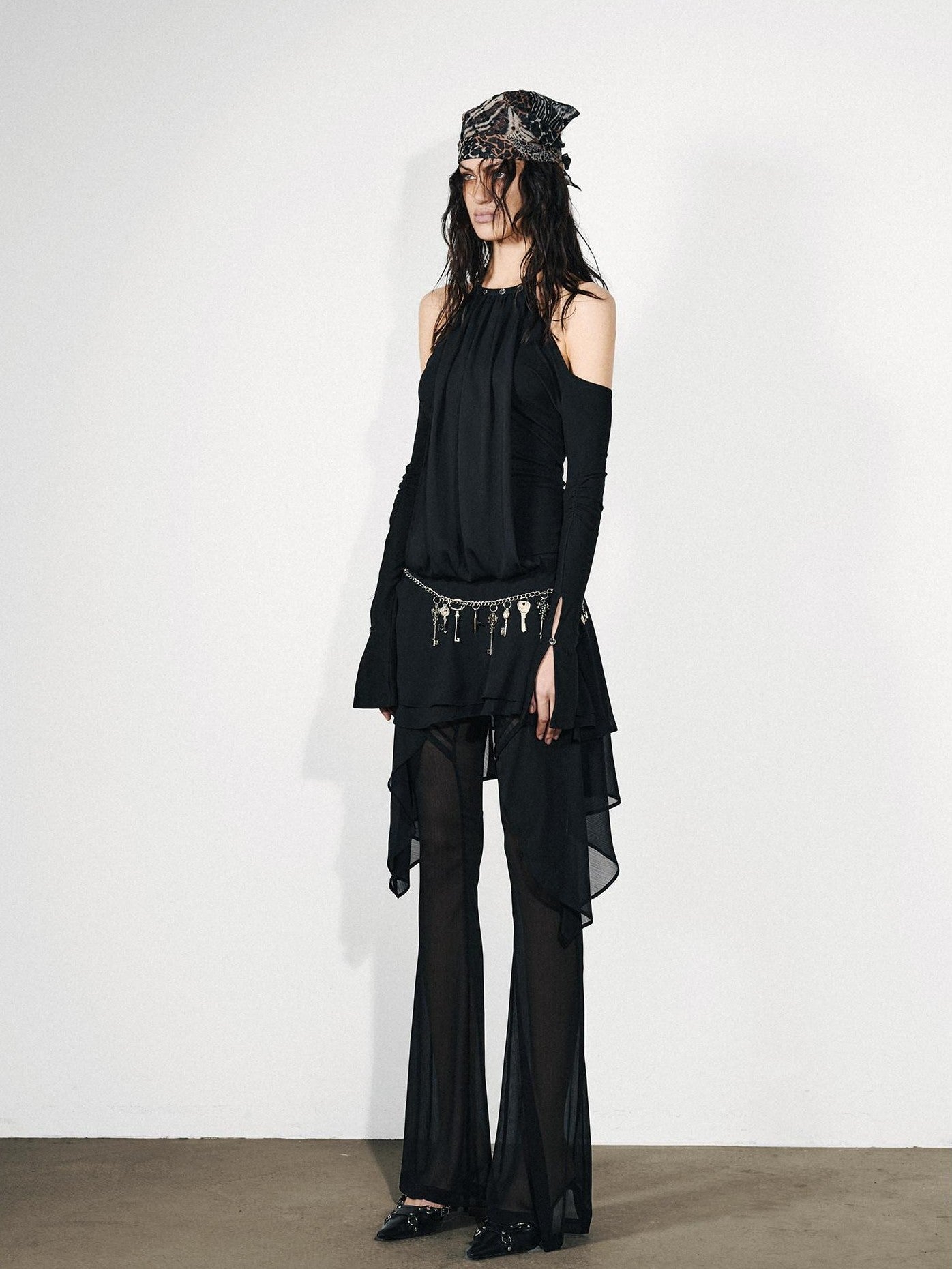 NORTH NODE Chiffon Splice Off Shoulder Halter Women&