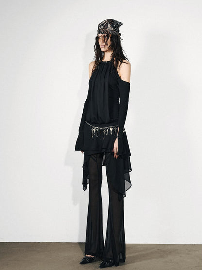 NORTH NODE Chiffon Splice Off Shoulder Halter Women&