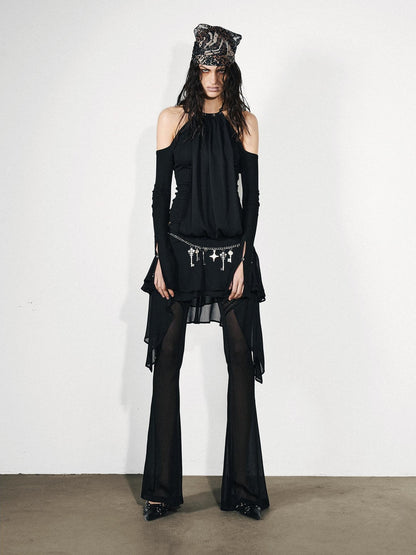 NORTH NODE Chiffon Splice Off Shoulder Halter Women&