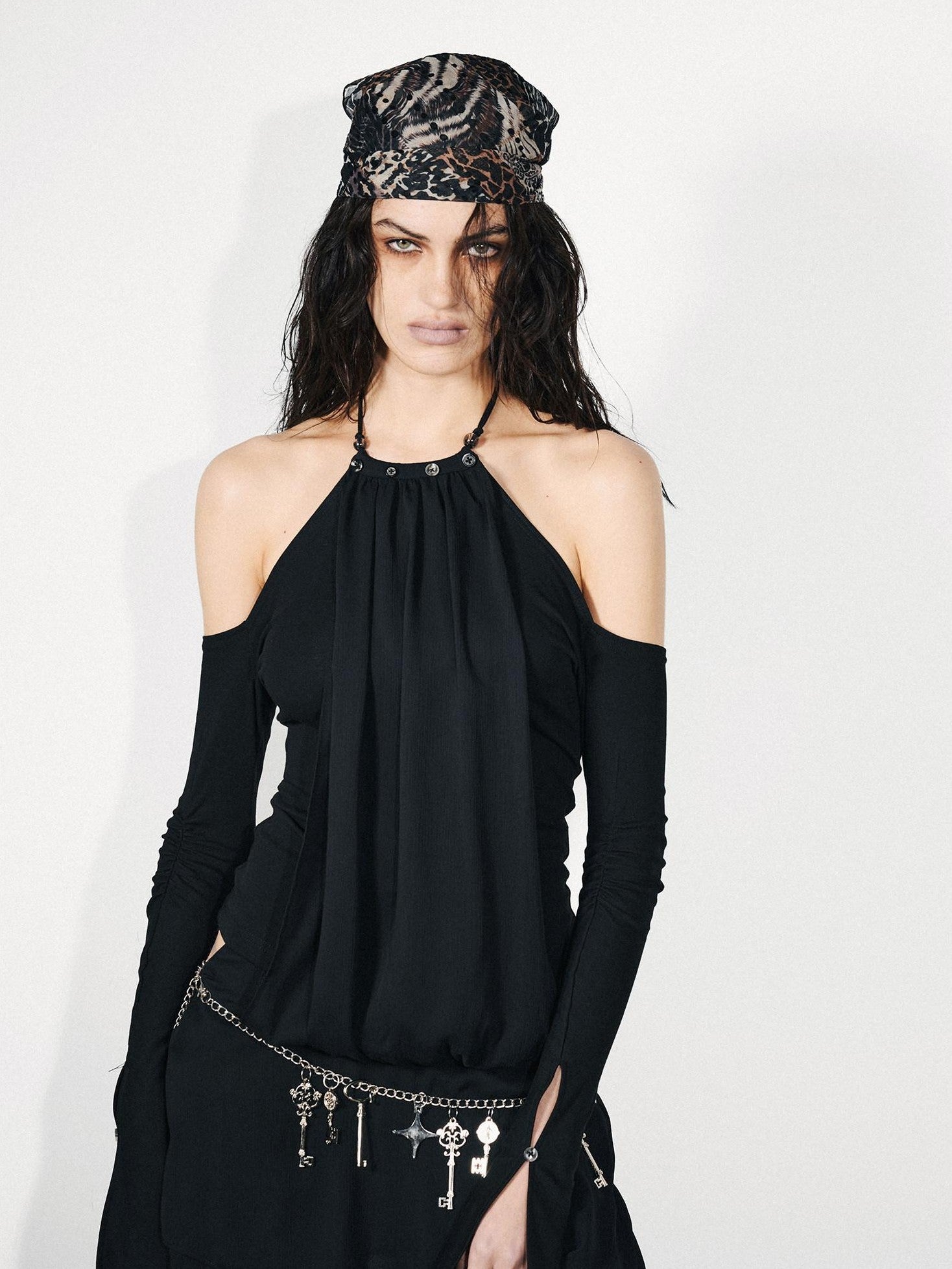 NORTH NODE Chiffon Splice Off Shoulder Halter Women&
