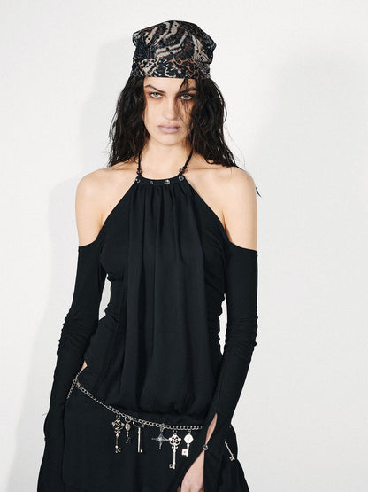 NORTH NODE Chiffon Splice Off Shoulder Halter Women&