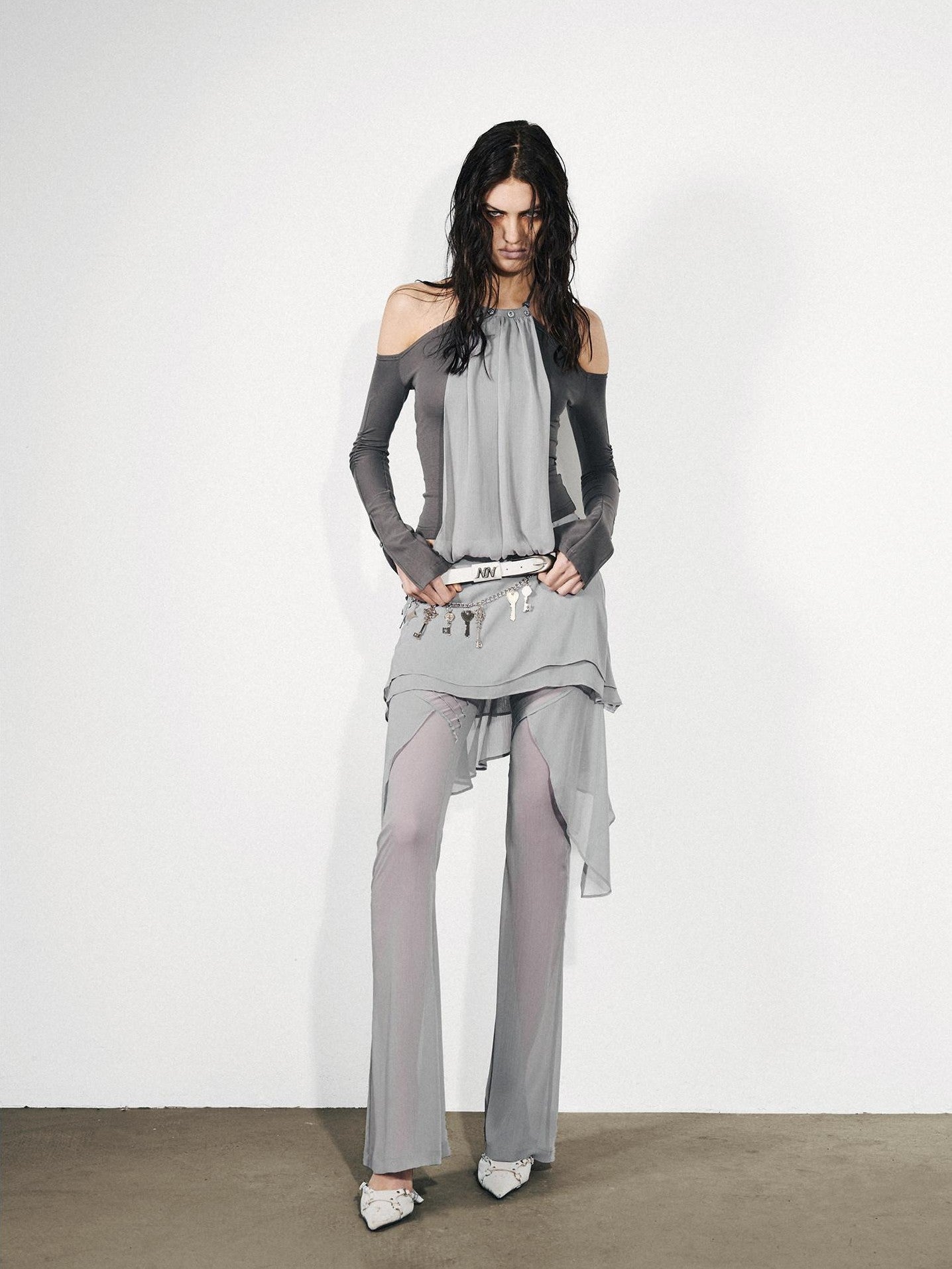 NORTH NODE Chiffon Splice Off Shoulder Halter Women&