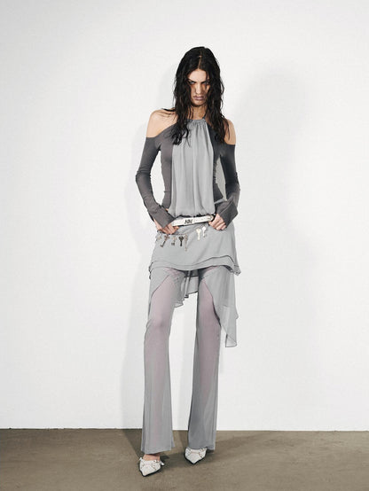 NORTH NODE Chiffon Splice Off Shoulder Halter Women&