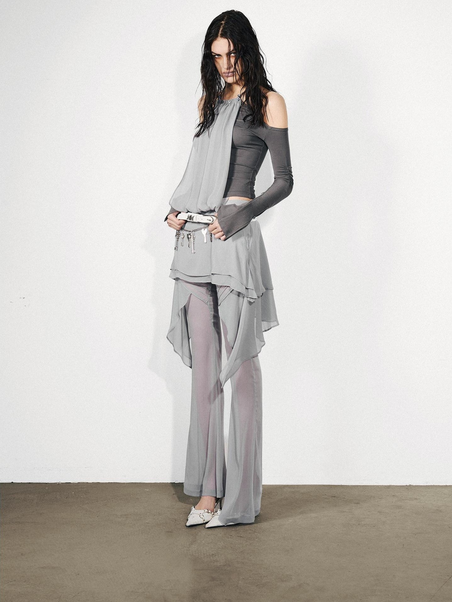 NORTH NODE Chiffon Splice Off Shoulder Halter Women&