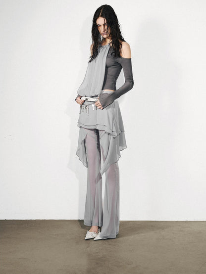 NORTH NODE Chiffon Splice Off Shoulder Halter Women&