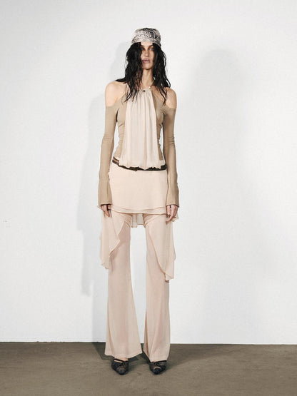 NORTH NODE Chiffon Splice Off Shoulder Halter Women&