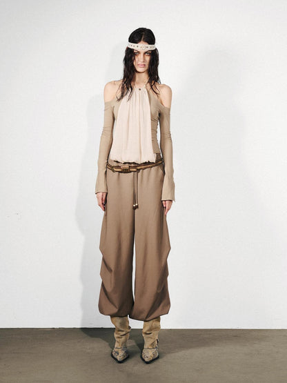 NORTH NODE Chiffon Splice Off Shoulder Halter Women&